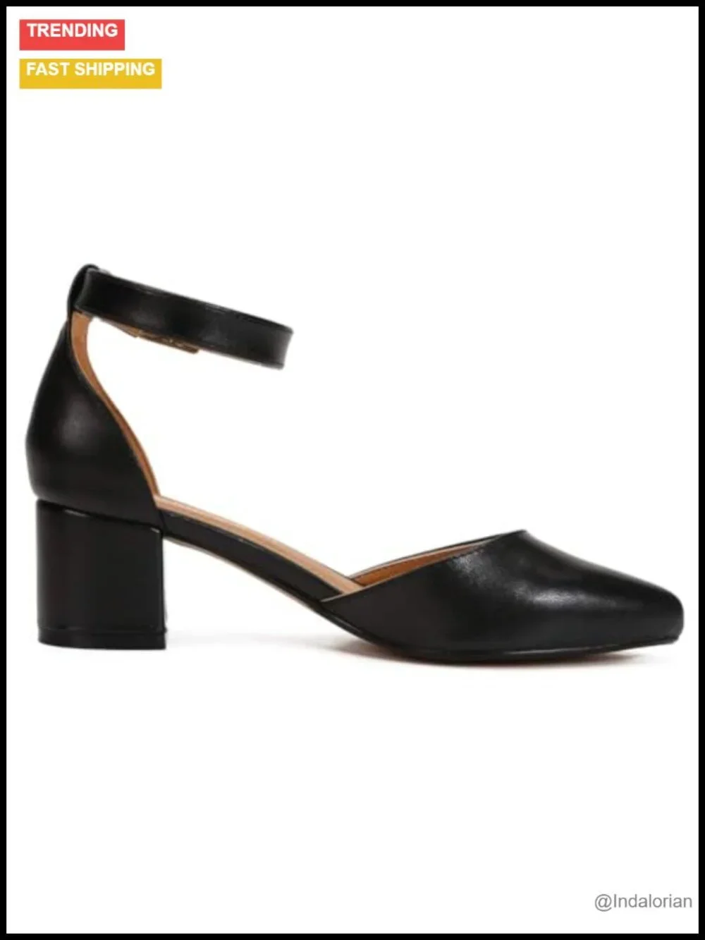 Pointed Toe D'Orsay Pumps Block Heel Ankle Strap Formal